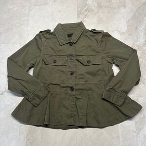 J.Crew Utility Jacket Olive Green Womens Size S Peplum Military Field Coat